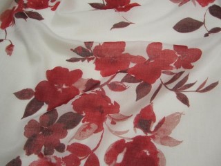 Bawełna etamina biała w czerwone kwiaty